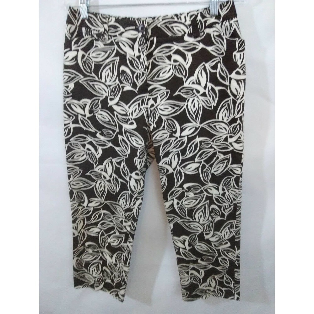 Jones New York Signature Women's Black Cream Floral Crop Capri Pants 6 Petite - Picture 1 of 4